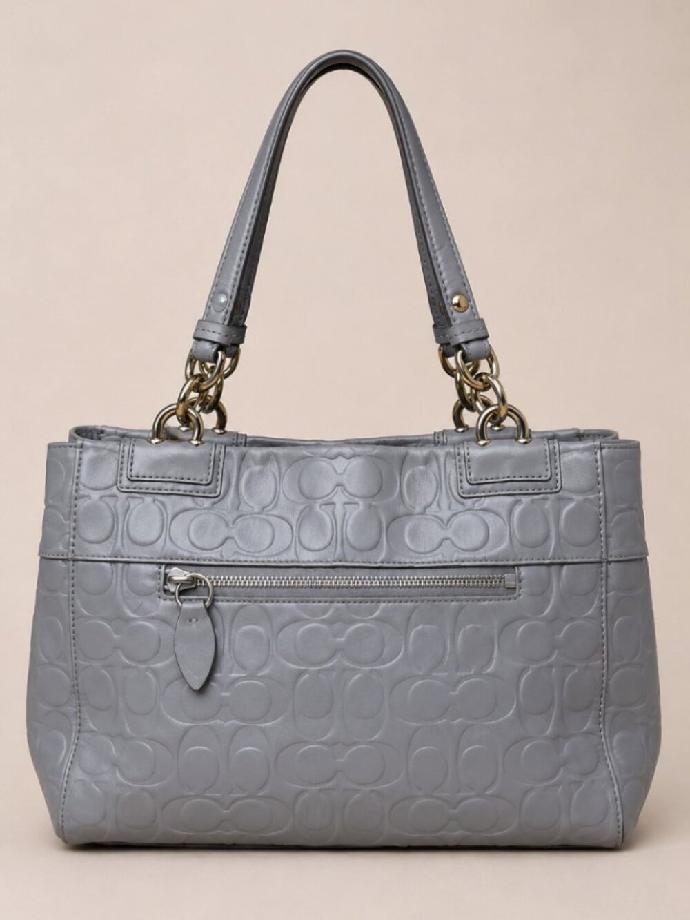 Coach Penelope Embossed Leather Satchel Gray 16577 Turnlock EUC - Picture 6 of 11